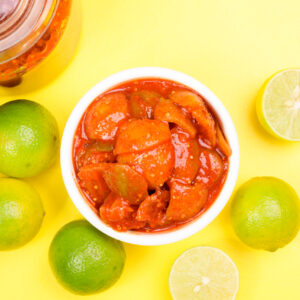 South,Indian,Home,Made,Spicy,Lemon,Pickle,On,A,Color